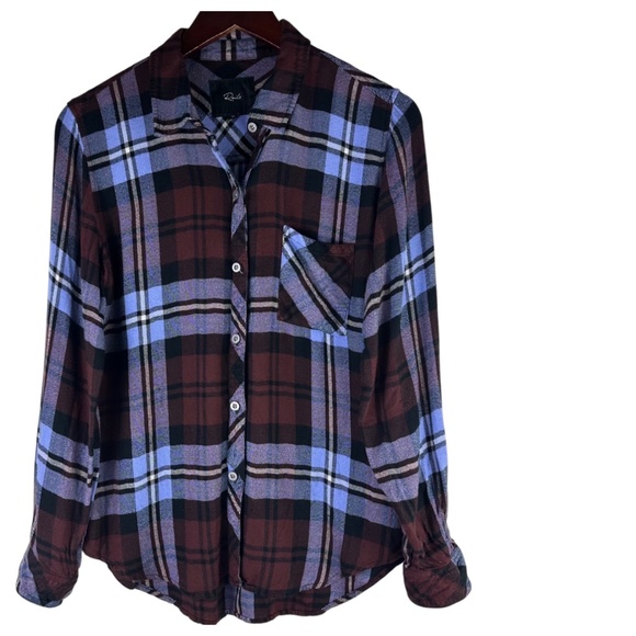 Rails Shirt Top Button Down Medium Plaid Flannel Burgundy Blue Hunter Mulberry - Picture 2 of 5